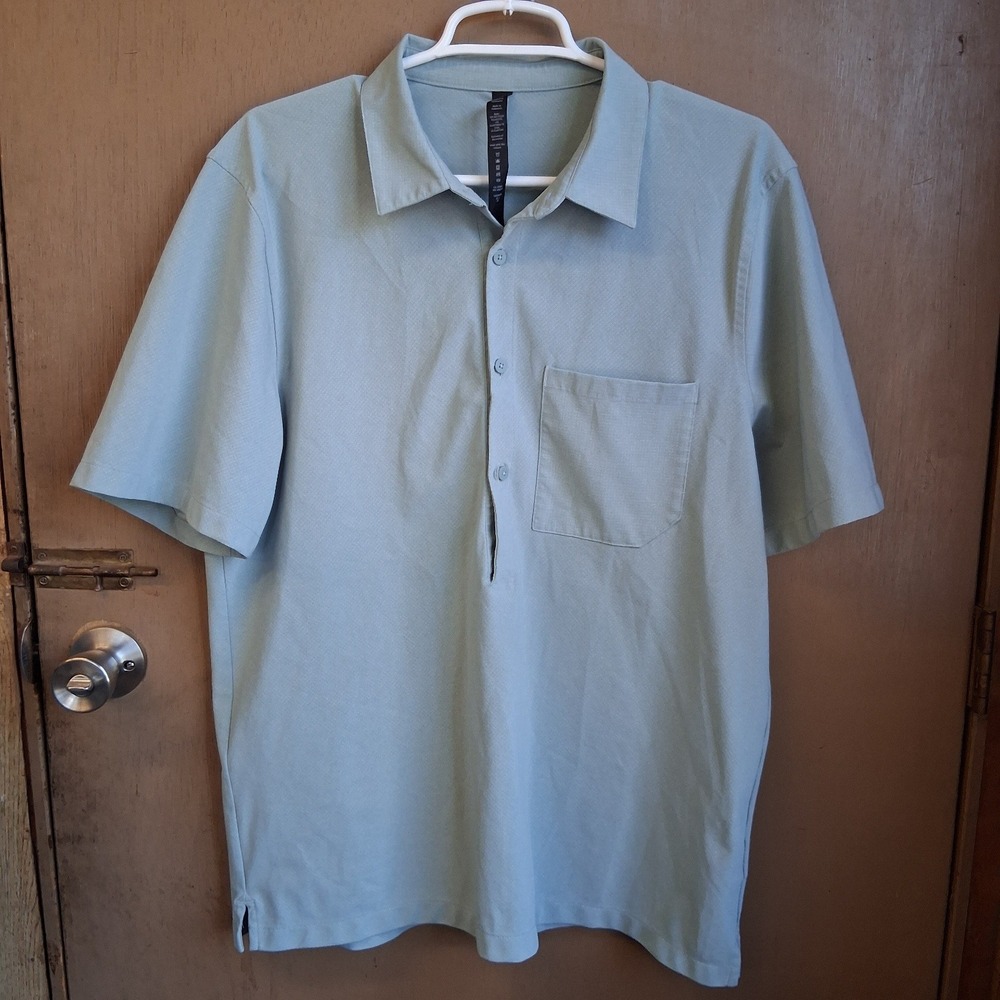 Lululemon WovenAir Popover Shirt Mens L Silver Blue M3DHZS Stretch Preppy NWOT